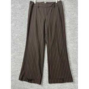 Nine West Dress Pants Women 10 Brown Pink Pinstripe Wide Leg Cuffed Y2K Preppy